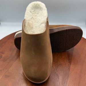 ABEO Pioneer Suede Leather Slip On Clog Tan Womens 7.5N Mules Fur Lined Comfort